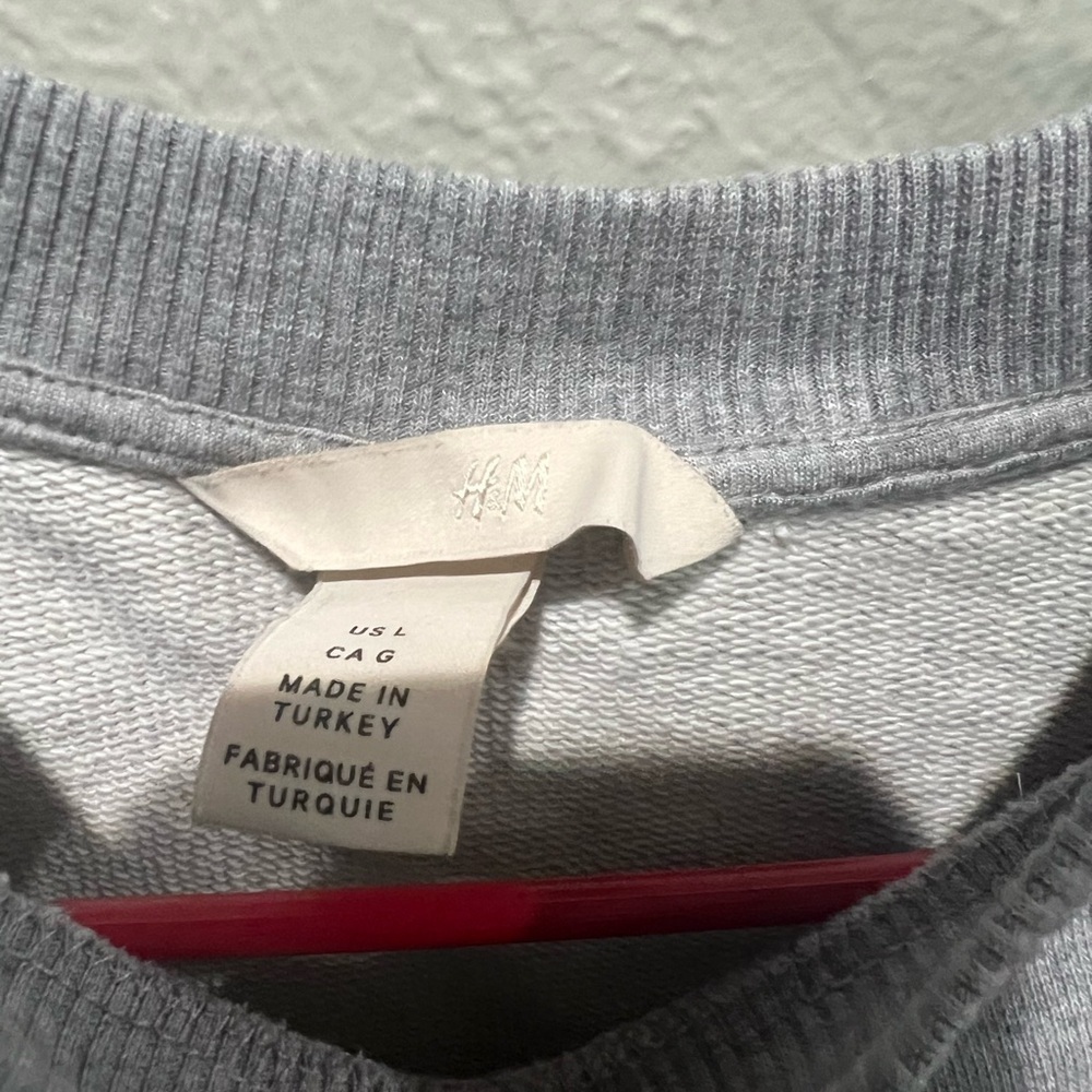 H&M Heather Gray Ribbed Collar Puff Sleeve 100% Cotton Top EUC Size L - Picture 3 of 5